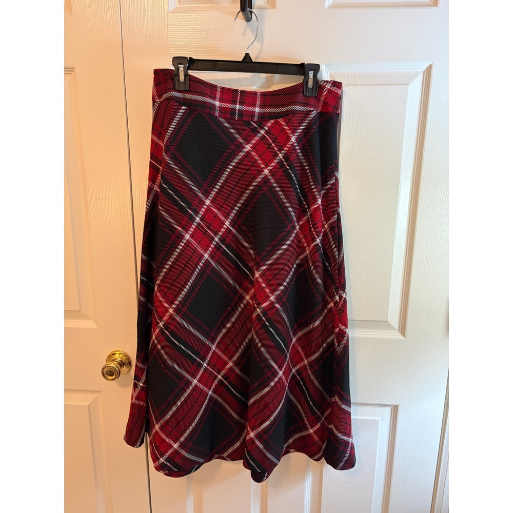 East 5th Red Black Plaid Maxi Skirt A-Line Bias Cut Size 12 Holiday Long Skirt
